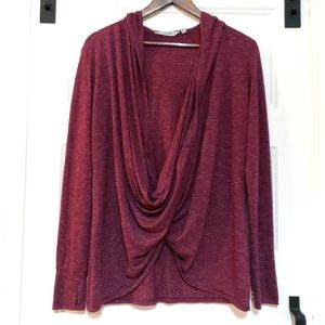 Athleta Twist Front Plunge Hooded Pullover Top Heathered Burgundy Womens M
